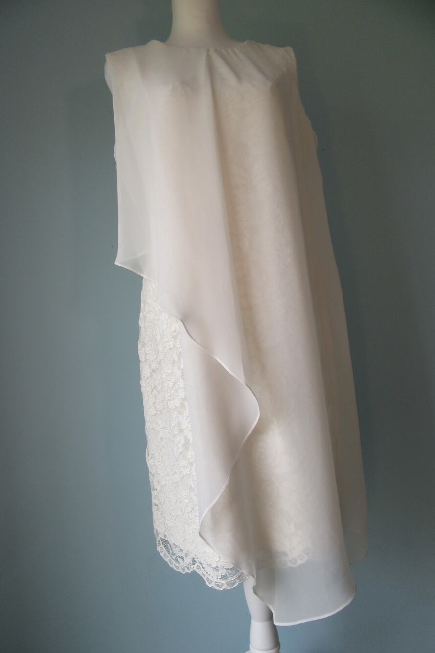 DB Established 1962 Ivory Lace Shear Overlay Sheath Dress 14 Wedding Romantic